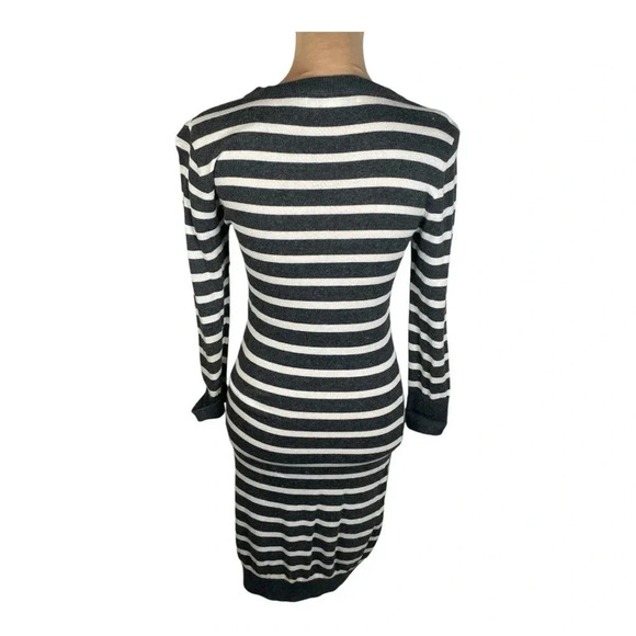 ✨French Connection Classic Wool Blend Gray Stripe Sweater Dress Short Pullover - Picture 3 of 8